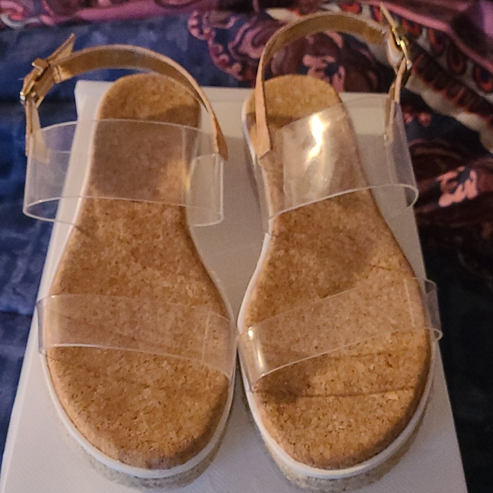Clear Transparent Cork Espadrille Wedge Size 8